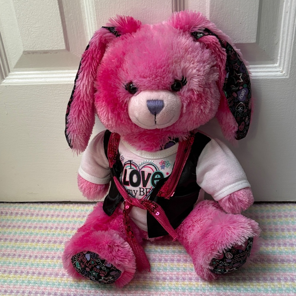 Build-A-Bear Fuchsia Bunny Rabbit Plush Kids Toy Purple Heart 2011 Collection !